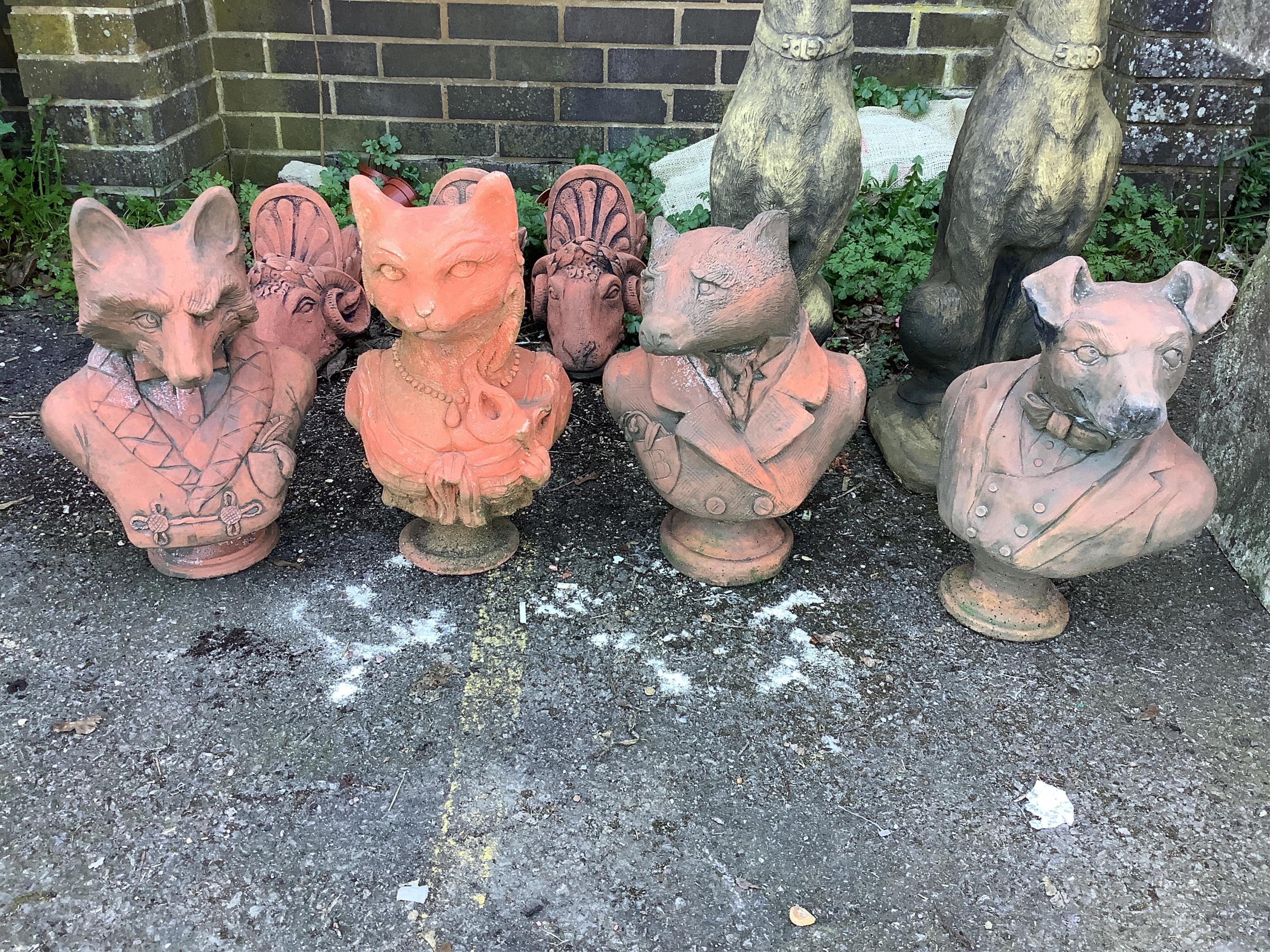 Four terracotta animal garden ornaments, largest height 40cm. Condition - fair to good